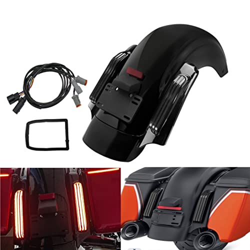 HCmotorku Motorcycle LED Rear Fender System Turn Signal Running Brake Light Fit for Harley Touring Road King Electra Road Street Glide 2014-later Black Lens