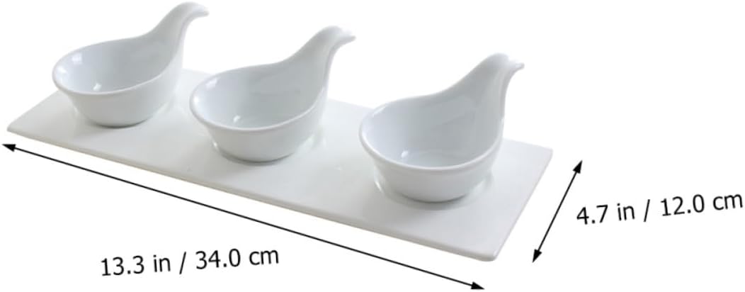 4-Piece Ceramic Sauce Dish Set Handle Spoons – for Caviar Sauces and Dressings – Kitchen Supplies for Entertaining and Dining
