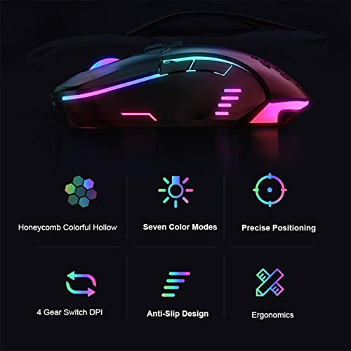 ONIKUMA Gaming Mouse Wired USB Optical Computer Mice with RGB Backlit, 6 Programmable Buttons, 6400 dpi Optical Sensor, Ergonomic Gaming Mice for PC Laptop Windows Mac