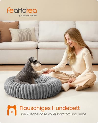 Feandrea Hundebett, großes Katzenbett, 70 cm Durchmesser, Hundekörbchen, Hundekissen waschbar, weiche Polsterung, rutschfest, Taubengrau PGW303GD01