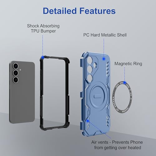 Image of amazon basics Back Case Cover for Samsung Galaxy S25 5G | Magnetic Case with Built-in Metal Ring | Supports Mag-Safe Charger, Wallet & Car Mount | Shockproof Hybrid PC + TPU | Blue