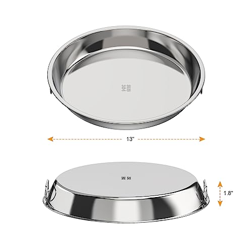 Image of SafBbcue 13 inch BBQ Smoking Drip Pan for Big Green Egg Grilling Accessory, Also for Kettle Charcoal Grills Pizza Cake Baking Tray, for Gourmet BBQ System Accessory, Stainless Steel Round