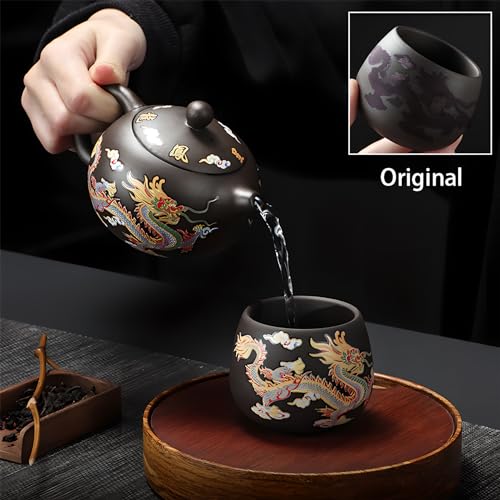 Hormsdar TEAPOT+2CUPS Hand-Made Dragon And Phoenix Color-Changing Purple Clay Teapot Zisha Tea Set Kettle Kung Fu Tea Pot Tea Lover‘S Gift thumb #4