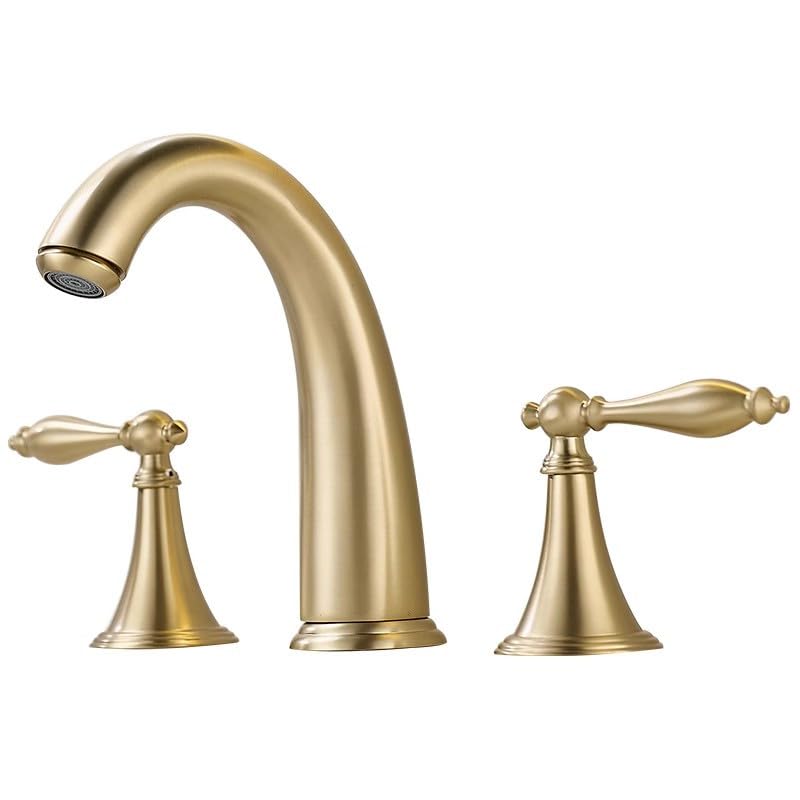 Robinet de lavabo anti-éclaboussure à 3 trous cascade laiton doré - 3