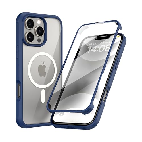 Coque iPhone 16 Pro Max silicone bleu avec verre trempé 9H et protection intégrale 360