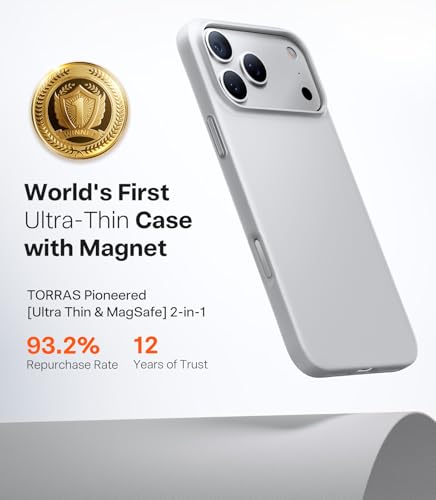 Image of TORRAS Magnetic Slim Fit for iPhone 17 Pro Case Thin, Silver White