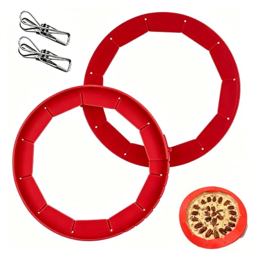 Csxydz Adjustable food-grade silicone pie crust protector-baking lid with 2 anti-slip clips Say goodbye to burnt edges BPA-free suitable for 8-11.5 inch pies (2-pcs)
