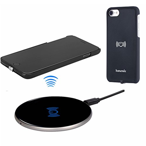 Wireless Charger Kit for iPhone 7, Hanende [Sleep-Friendly] Qi Wireless Charging Pad and Wireless Receiver Case for iPhone 7 (Jet Black)