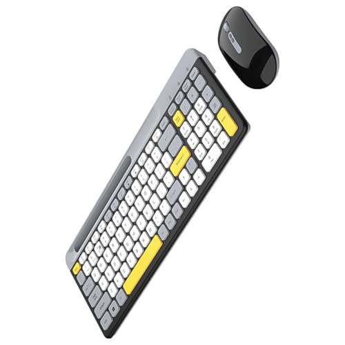 SLXLYH Teclado inalámbrico y mouse recargable, modos dobles, compatible con Bluetooth, teclado 5.0/2.4G, silencioso, 100 teclas para multidispositivo (gris oscuro)