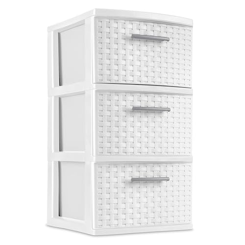 3-Drawer Storage Tower, Plastic Wide Weave...