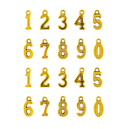 Mandala Crafts Gold Tone Small Metal Numbers Charms for Jewelry Making – 9 Sets 90 Numbers Pendants 0-9 Beads for DIY Crafts Keychains Bracelets Earrings Necklaces