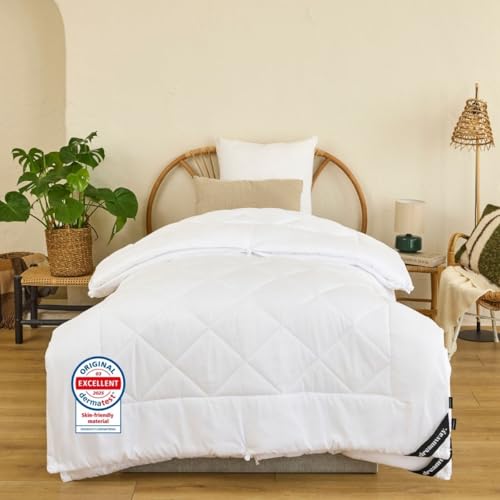 DREAMWAY – Couette 140x200 cm 4 Saisons Certifiée Oeko-Tex – 3 en 1 – 150 GSM Été Légère + 300 GSM Mi-Saison – Assemblées = 450 GSM Hiver Chaud – Boutons-Pression