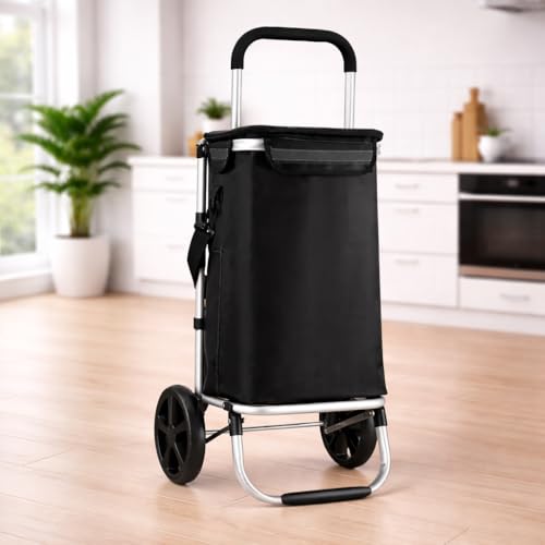 Image of KriShyam Premium Foldable Shopping Trolley Cart | Large Capacity Utility Cart with Wheels | Waterproof Storage Bag | Lightweight Portable Grocery (2 Super Wheel Black)
