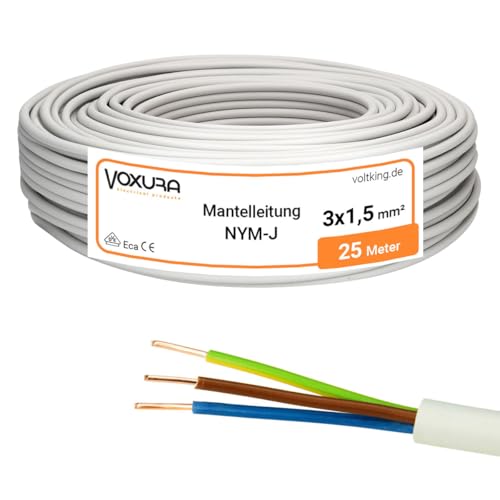 NYM-J 3x1,5 mm&sup2; 25m Ring Mantelleitung Installationskabel Stromkabel Feuchtraumkabel Kupfer