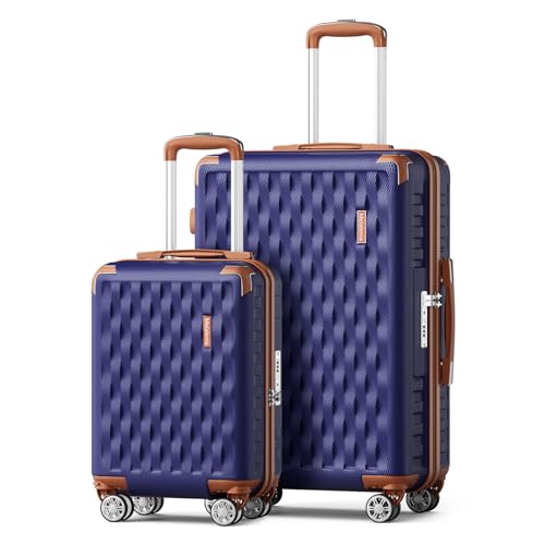 Image of Melalenia Luggage Sets 3 Piece, Hard Shell Carry on Suitcase with Spinner Wheels and TSA Lock, Travel Lightweight Luggage Set for Women, Navy Brown