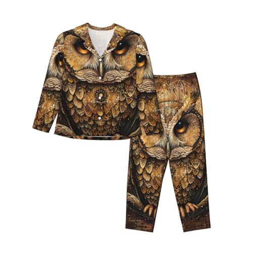Pyjama 2 pièces confortable imprimé chouette vêtement nuit femme coton