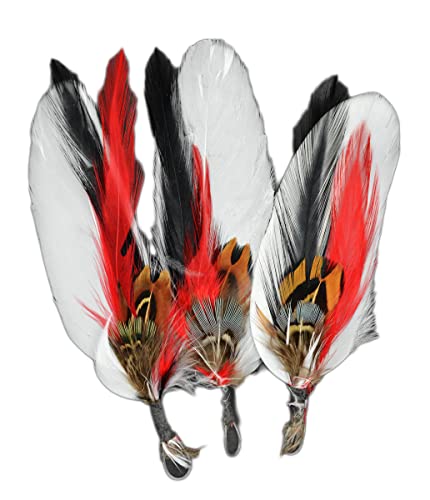 Touch of Nature 38104 3-Piece Natural Feather Pick with Nylon Loop for Arts and Crafts, 3.5-Inch, Black/Red/White