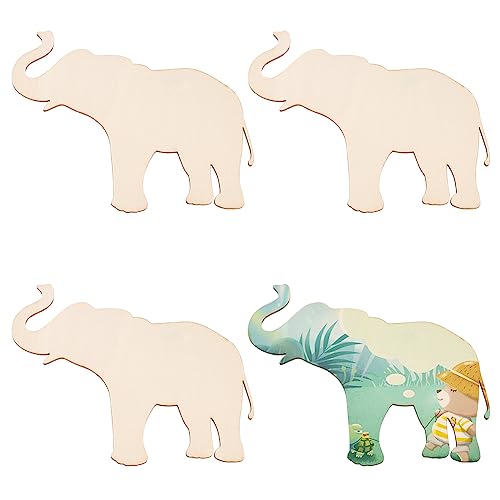 OLYCRAFT 4Pcs Unfinished Wood Pieces 155x114mm Elephant Wood Cutouts for DIY Crafts Wall Decoration & Pendants