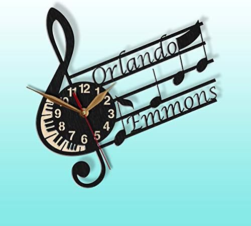 Treble Clef Wall Clock -Select Size, Personalization- Note Stave Staff Musician's Modern Melody Sheet Music Gift Wooden Wall Art Décor