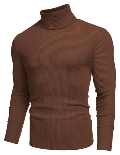 Image of COOFANDY Men's Ribbed Turtleneck Sweater Casual Basic Long Sleeve Knitted Pullover Sweater