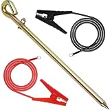 Yuanpgky Elektrozaun Erdungsstab Kit mit 12 AWG Kupferdraht, 45 cm Metallstange, 2 Clips & 114 cm Leitungen - Kompatibel mit Solar Elektrozaun Ladegeräten für