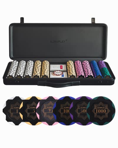 SLOWPLAY Nash Set de Poker | Maletin Poker, 500 Fichas Poker Numeradas, Chips de Arcilla de 14 Gramos, Ideal para Texas Holdem | Profesional pokerset con botón de repartidor y Cartas de plastico