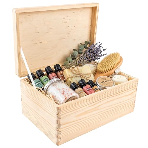 Creative Deco Boite Rangement en Bois | 30 x 20 x 14 cm (+/- 1 cm) | Non Peint | Couvercle et Poignées | Boite en Bois | Boite a Souvenir Noël | Boîte Caisse Malle...