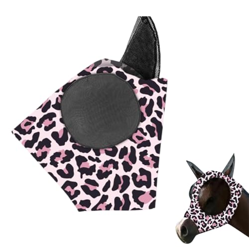 DOKRIN Máscaras de hípica Máscara antimoscas, malla elástica con orejeras, estampado de leopardo suave y transpirable, protección UV contra moscas y mosquitos.