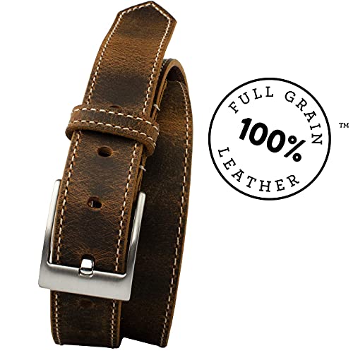 Nickel Smart Caraway Mountain Distressed Brown Leather Belt - Stitched (40") #TOP6