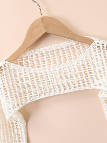 Floerns Girls Color Block Long Sleeve Drop Shoulder Crochet Crop Top Sweaters4