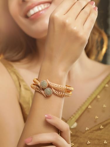 Image of Rubans Set of 2 22K Gold-Plated Stylish Stone Studded Traditional Bangles for Womens & Girls