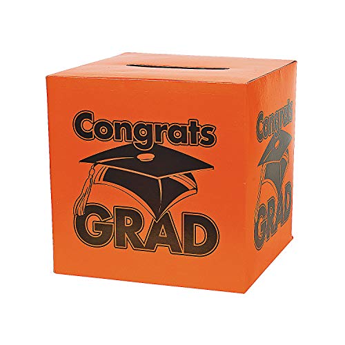 Fun Express - Congrats Grad Orange Card Box for Graduation - Party Supplies - Containers & Boxes - Paper Boxes - Graduation - 1 Piece