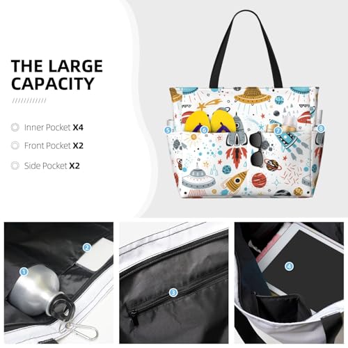 Large Capacity Beach Bag Waterproof Pool Tote for Gym Swimming Camping Carry On Bag Cartoon Rockets Print4