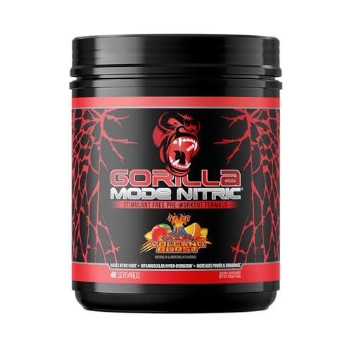 Image of Gorilla Mode Nitric Upgraded Stimulant Free Pre-Workout - Best Tasting and Most Effective Stimulant Free Pre-Workout /Massive Pumps . Vasodilation . Power / 768 Grams (Volcano Burst)