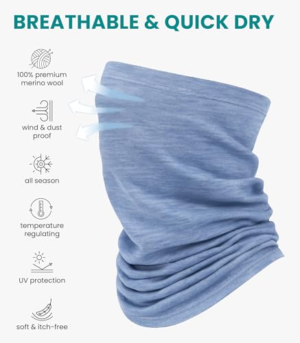 Image of Merino Wool Sun & Wind-proof Neck Gaiter 17.5um - Breathable Multi-Use Face Covering - Neck Warmer & Ski Mask for Women, Men
