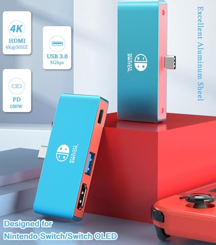 Switch Dock, 4K TV Docking Station for Nitendo Switch/OLED, 3-in-1 USB C to HDMI Adapter with USB 3.0, PD 100W Charging