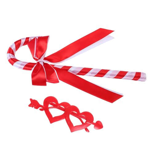 STOBAZA Juego de 2 Accesorios para Fiestas Bastón Decorativo Rojo y Blanco y Gafas de Corazón Divertidas Ideales para Disfraces Fotomatón y Celebraciones de Cumpleaños y San Valentín