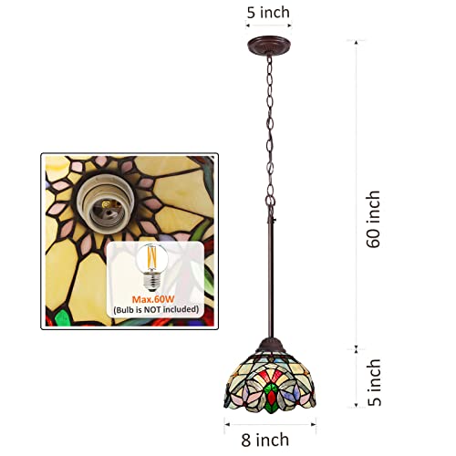 Capulina Tiffany Mini Pendant Light 8 Inch Wide Light Blue Victorian Style Stained Glass Hanging Lamp For Kitchen Island Dining Room Bar Hallway Home Office #TOP5