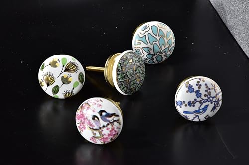 Image of Ceramic Knobs Drawer Pulls for Cabinets and Cupboards (38mm, Gold Multicolour) - Pack of 4 knobs (Nature)