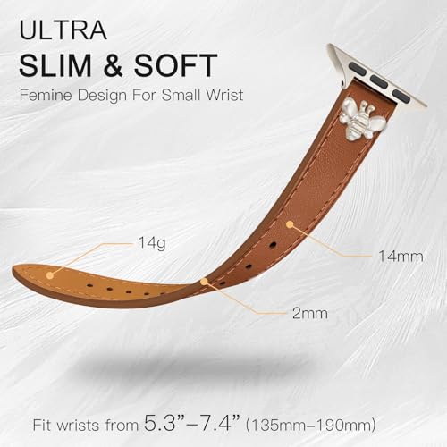 Image of JR.DM Slim Leather Bands Compatible with Apple Watch Band 38mm 40mm 41mm 42mm 44mm 45mm 46mm 49mm, Genuine Leather Band with Charms, Feminine Design for Iwatch Ultra SE Series 11 10 9 8 7 6 5 4 3 2 1
