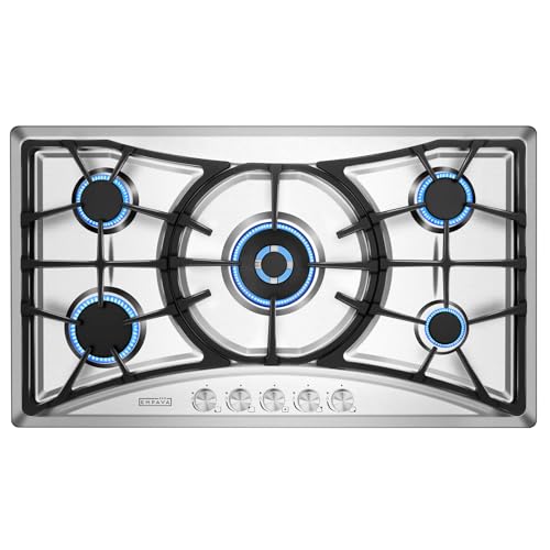 Empava 36 in. Gas Stove Cooktop with 5 Italy Sabaf Sealed Burners NG/LPG Convertible in Stainless Steel, 36 Inch