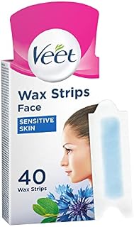 Veet Wax Strips For The Face, Sensitive Skin Facial Hair Removal, Cold Wax Strips, 40 wax strips packaged as 20 double sided strips (Pack of 1)