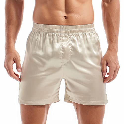Image of AMY COULEE Mens Satin Boxer Shorts Silky Lightweight Pajama Bottoms Split Side Lounge Sleep Shorts