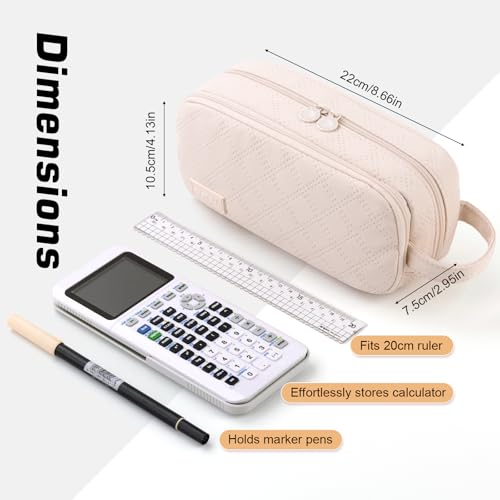 Image of EASTHILL Large Capacity Pencil Case Cute Pencil Pouch with Handle Stationery Pen Bag for Teen Girls-Cream