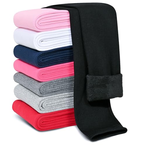 Kiiavoro Girls Fleece Lined Leggings Cotton Kids Winter Warm Leggings Thick Thermal Tights Pants, Black, 14-16 Years