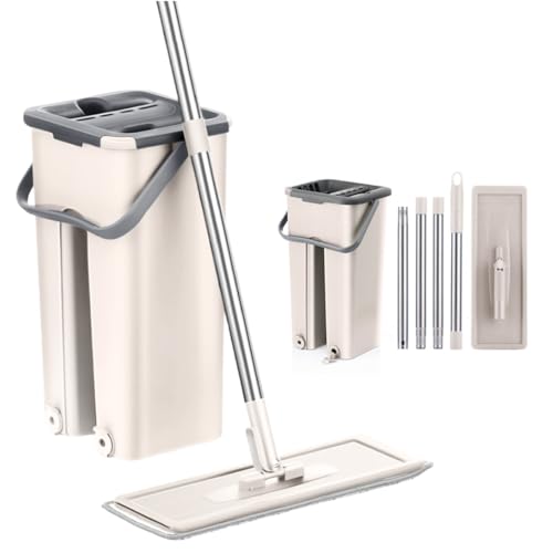 Fregona para Limpiar Azulejos y Paredes Fregona con Cubo escurridor Fregona autogirable Limpieza de Suelos Cepillo para fregona 6 Almohadillas de Microfibra Limpiador y Plumero Set Cubo para fregona