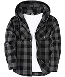 ZITY Men's Shirts Long Sleeve Checked Flannel Tops Casual Plaid Shirts Hoodie Button Down Lumberjack Shirt with Pocket M Dark Gray