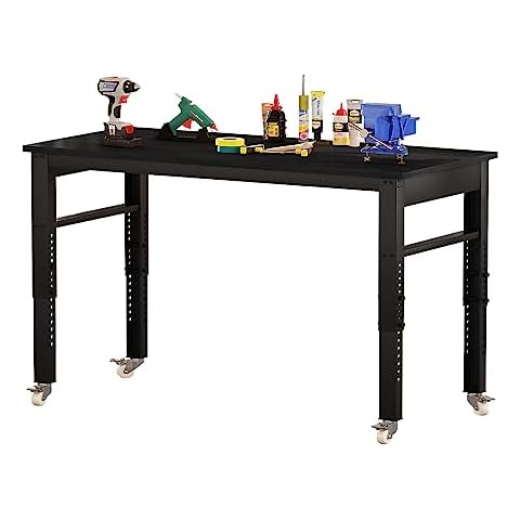 DKLGG 2000Lbs Workbench Adjustable Height,Welding Bench, 47.2" Heavy-Duty Work Bench Table Mobile Workbench with Lockable Casters, Multifunction Work Station for Garage, Workshop, Home,Easy Assembly Cover