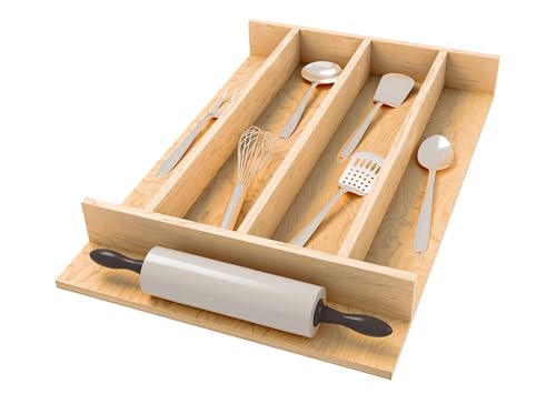 Rev-A-Shelf Natural Maple Right Size Utensil Insert Home Storage Kitchen Organizer 5 Compartment Drawer Accessory, 13-1/4\" x 19-1/2\", 4WUT-18SH-1