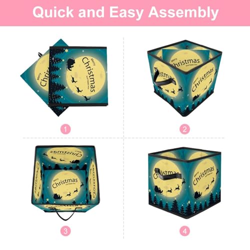 Boîte de rangement pliable cube en tissu Noël pour jouets et vêtements